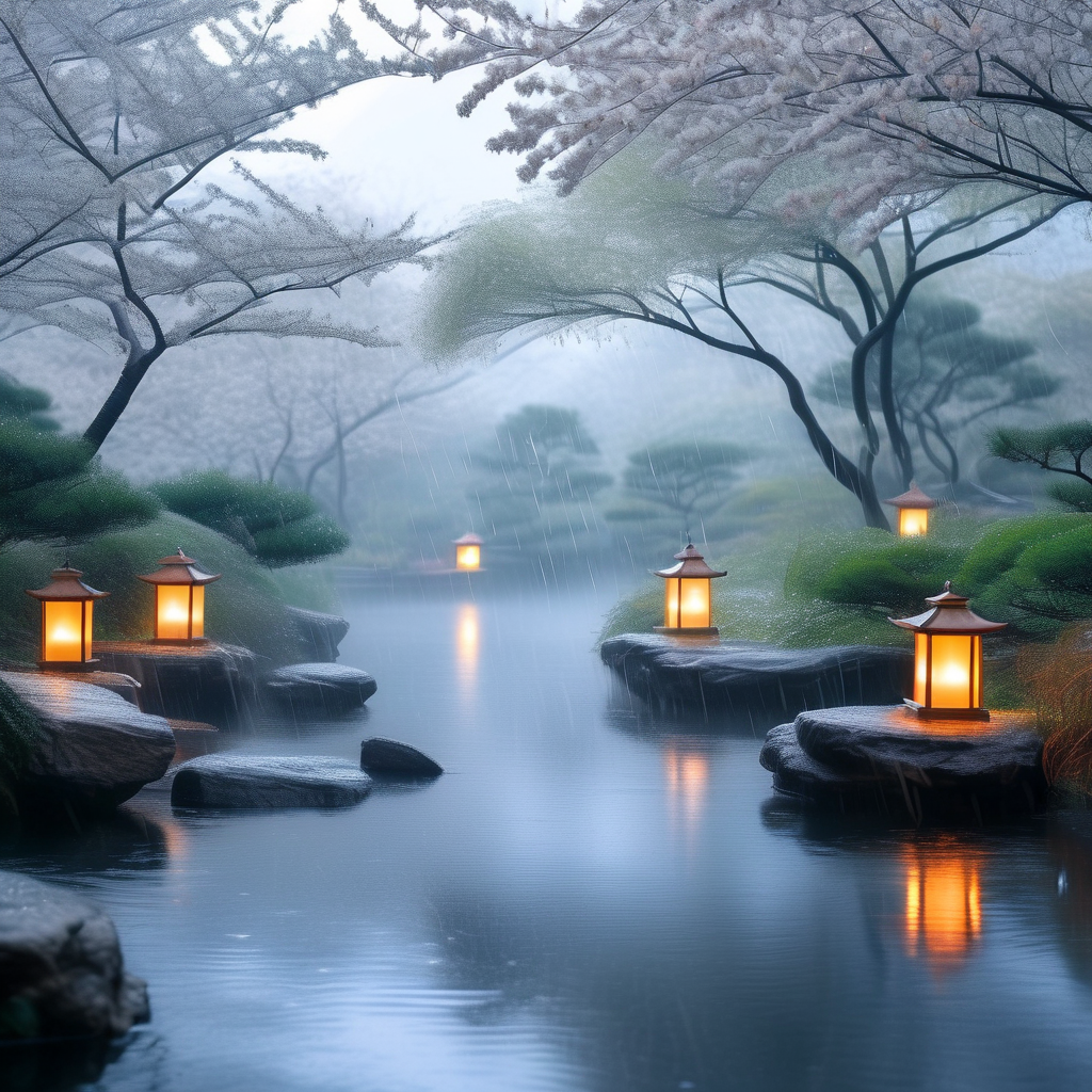 雨水时节的宁静缅怀场景
